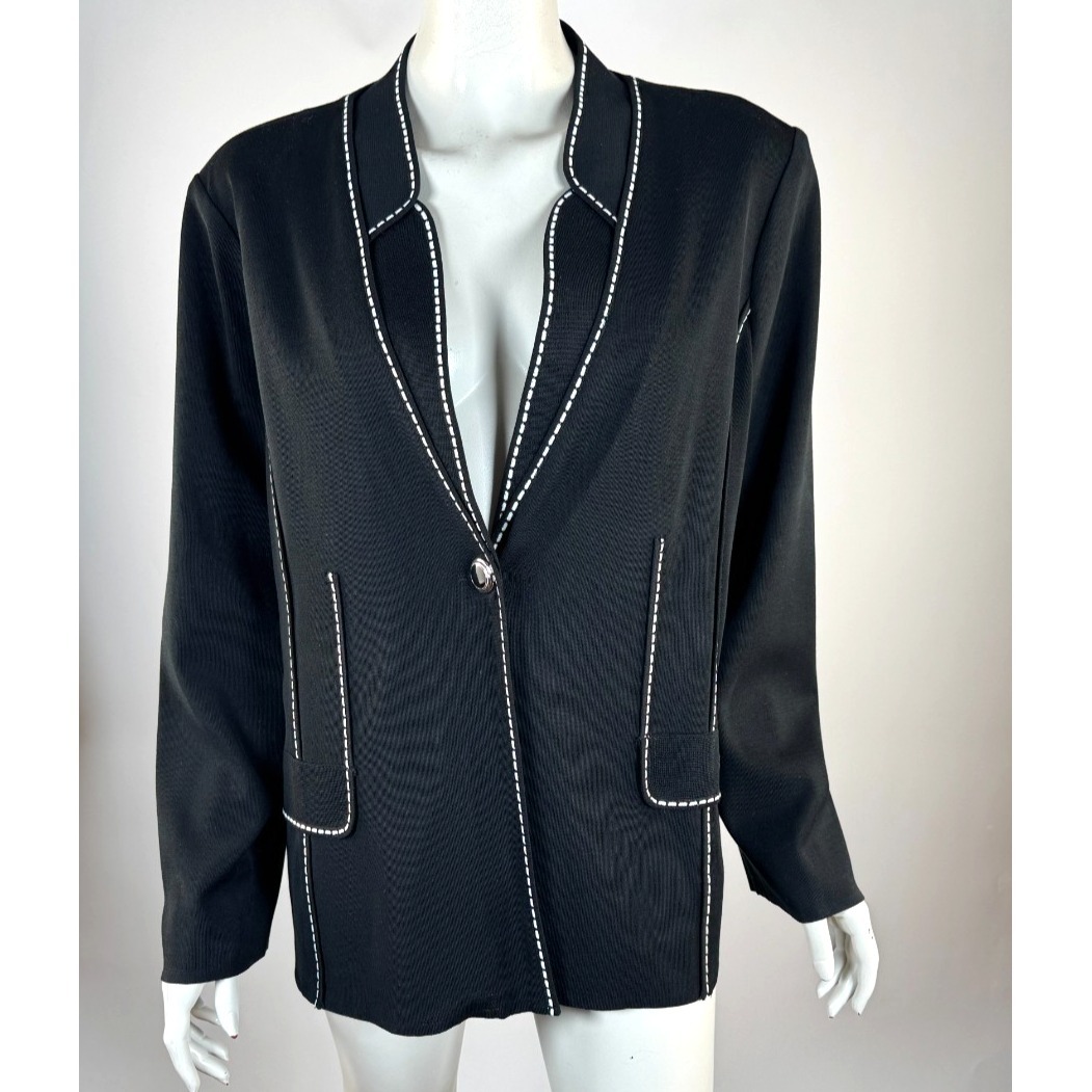 Ming Wang Knit Jacket Women 1x Euc Long Sleeve V-Neck Unlined Acrylic Black